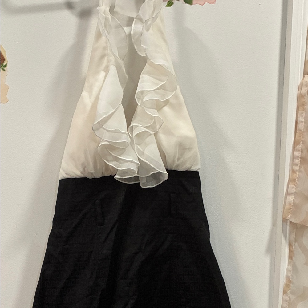 Elegant Black and White Ruffle Halter Dress